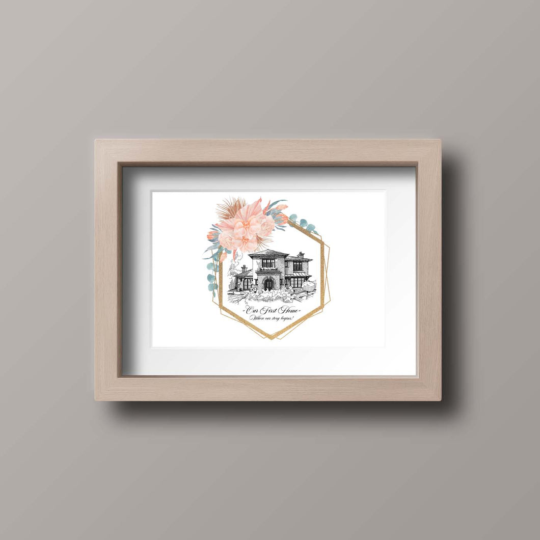 Boho Sunrise | Custom Home Portrait | Housewarming Gifts