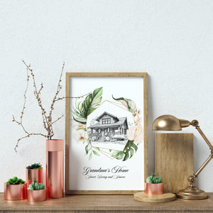 Tropical Floral | Custom Home Portrait | Housewarming Gifts